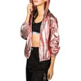 thumbnail image 2 of INSPIRE CHIC Women's Shiny Long Sleeve Zipper Hooded Metallic Jacket, 2 of 6