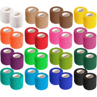 Bandage Auto-Adhésif en Rouleau Bandage Adhésif 2 Pouces Bandage Bandage Extensible Bandage Bandage Coloré Élastique Ruban Auto-Adhésif pour Poignet Cheville Sports Enflure Entorse Coloré 32 Rouleaux Bandage Auto-Adhésif