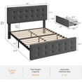 thumbnail image 2 of Eastvita Upholstered Queen Bed Frame with Adjustable Headboard/4 Storage Drawers/Square Stitched Button Tufted/No Box Spring Needed/Noise-Free/Easy Assembly in Dark Grey, 2 of 6