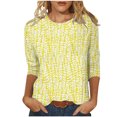thumbnail image 1 of HKEJIAOI 3/4 Chemises Manches pour Femmes Col Rond Imprimé Floral Blouse d'Été M, 1 of 5