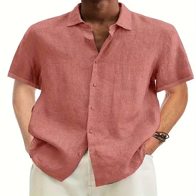 Men‘s Linen Casual Short Sleeve Shirts Button Down Summer Beach Shirt,M Light Blue