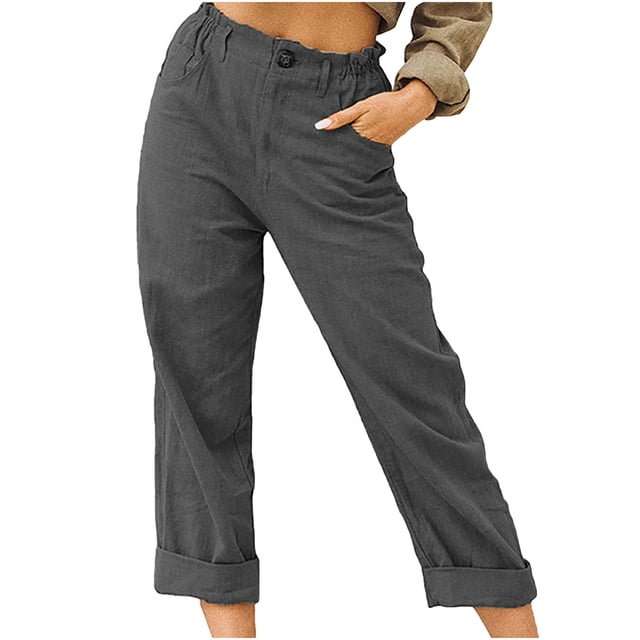 RKSTN Womns Pants Casual Solid Color Pockets Buttons Elastic Waist Comfortable Straight Pants Lightweight Soft Workout Pants