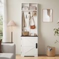 thumbnail image 2 of 77" Freestanding Entryway Hall Tree with Shoe Storage, Space-Saving Coat Rack Featuring 5 Hooks, 2 Open Cubbies and Shoe Cabinet for Hallway, Living Room and Mudroom, White/Brown, 2 of 9