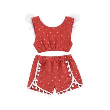 Honganda Baby Girls Summer Clothes Dot Print Sleeveless Tank Tops Cropped and Casual Shorts with Cotton Ball Set