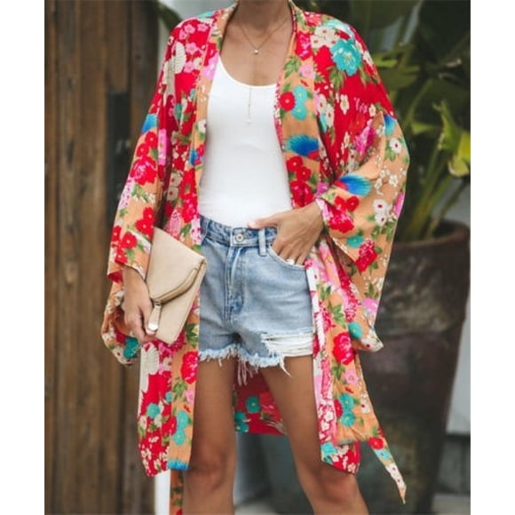 Women Vintage Loose Blouse Boho Floral Coat Kimono Cardigan Tops Casual Shawl Nightwear Summer Clothing
