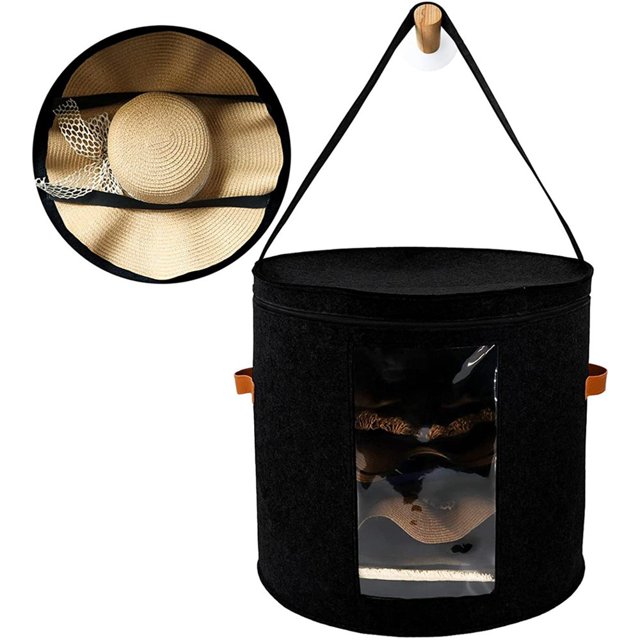 Hat Storage Box Large Felt Hat Organizer Straw Hat Box with Clear Panel
