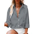 thumbnail image 1 of Sexy Dance Chemises pour Femmes Blouse à Manches Longues Hauts Boutonnés Tunique Décontractée Chemise Col à Revers Gris 3TG, 1 of 9