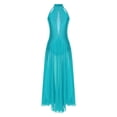 thumbnail image 1 of YiZYiF Robe de Performance de Danse Lyrique Longue pour Femmes, Dos Croisé Fendu, Danse de Salon Moderne, Bleu Vert, P, 1 of 7