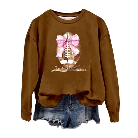 Rbaofujie Sweater Hoodie Women's Fashionable Casual Printed Round Neck Long Sleeve Pullover Top Sweatshirts Coffee Womens Sweater Tops