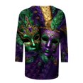 thumbnail image 5 of Penkiiy 2024 Chemise Manches 3/4 Mardi Gras Blouse Fantaisie Carnaval Masque Imprimé Tunique Thème Fête Col Rond Tee 2TG Multicolore, 5 of 5