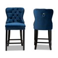 thumbnail image 4 of Baxton Studio Ensemble de Tabourets en Bois Bleu Rembourré et Finition Brune 2 Pcs, 4 of 9