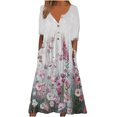 thumbnail image 2 of SMihono Robe d'Été pour Femmes Grande Taille Mode Femmes Été Imprimé Décontracté Col en V Bouton Manches Courtes Vacances Poches Robe, 2 of 5