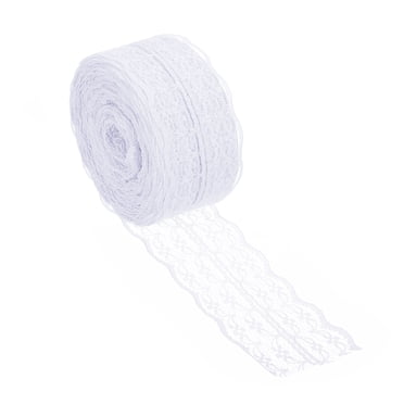 Unique Bargains 1.8' Wide 25 Yards Lace Trim Ribbon Sewing Craft Roll Wrapping Dress DIY Decoration White