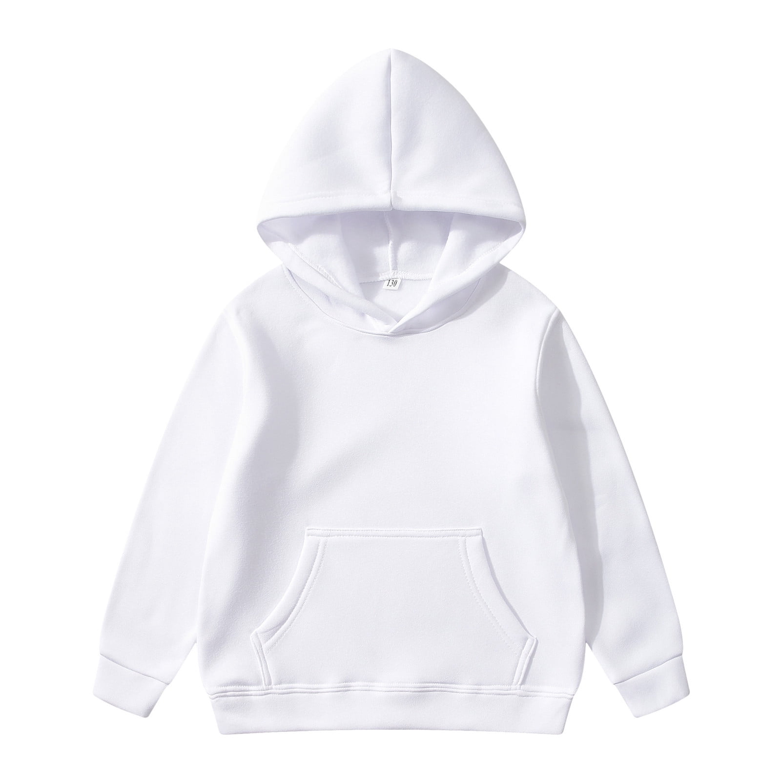 WEIYLL Boys Hoodies Pullover Solid Color Long Sleeve With Pocket White Fall Tops for 3-4 Years