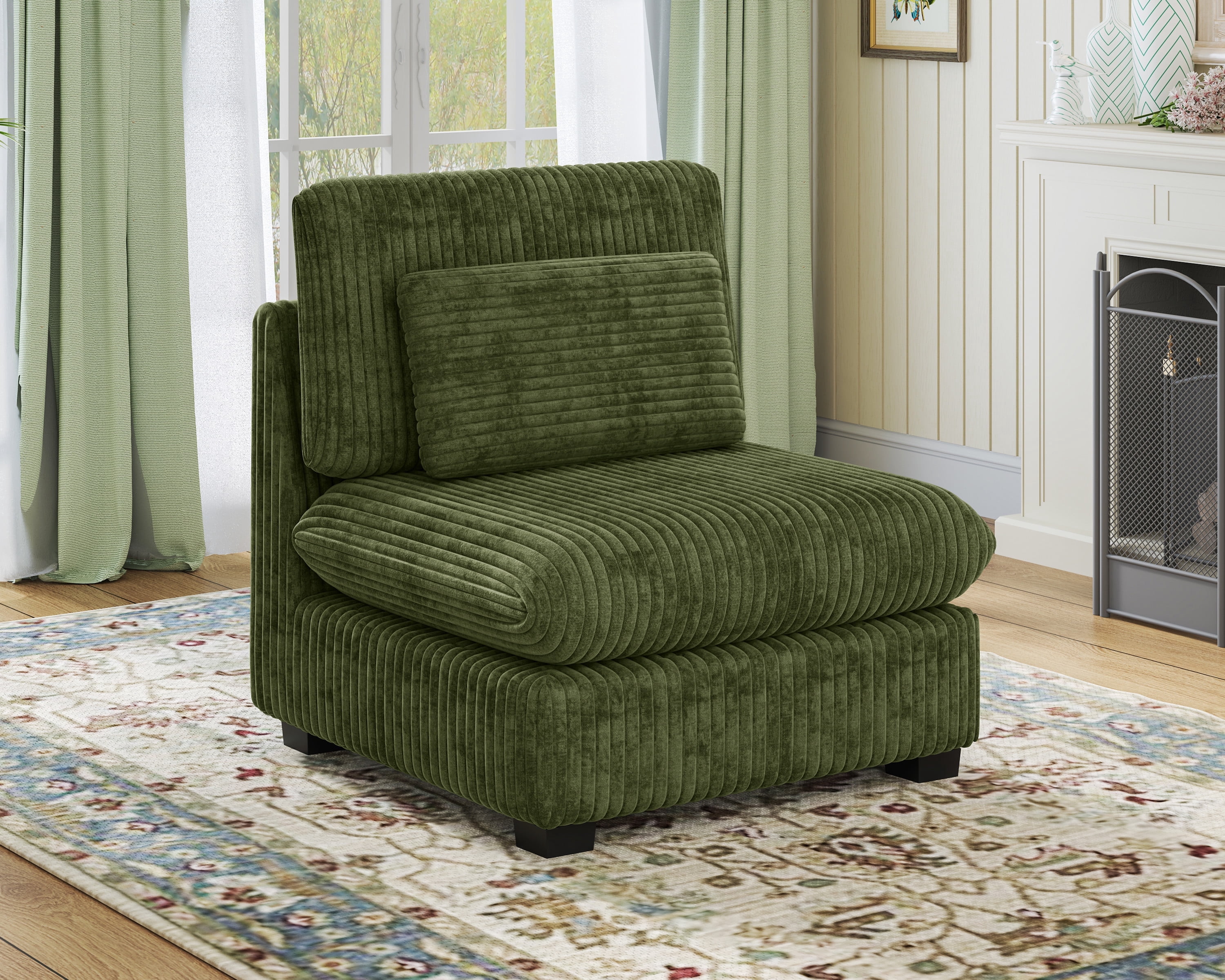 CHIC HOUSE Modular Sectional Couch Seat,Corduroy Upholstered Single Module,Chenille Chaise/Ottoman Unit for Living Room Sofa (Plush Green)
