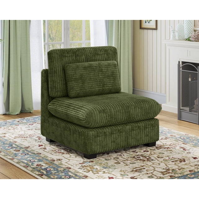 CHIC HOUSE Modular Sectional Couch Seat,Corduroy Upholstered Single Module,Chenille Chaise/Ottoman Unit for Living Room Sofa (Plush Green)