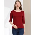 thumbnail image 3 of INSPIRE CHIC Hauts pour Femmes Manches au Coude Encolure Bateau Coupe Ajustée T-Shirt Classique Décontracté L Rouge Vin, 3 of 6