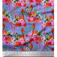 thumbnail image 1 of Soimoi Blue Polyester Crepe Fabric Laceleaf & Macaw Parrot Bird Decor Fabric Printed BTY 42 Inch Wide, 1 of 3