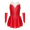 thumbnail image 4 of Miaeowve Vêtements de Compétition de Patinage Artistique pour Filles Justaucorps Sans Manches Robe de Danse avec Gants pour Performance Rouge 6, 4 of 7