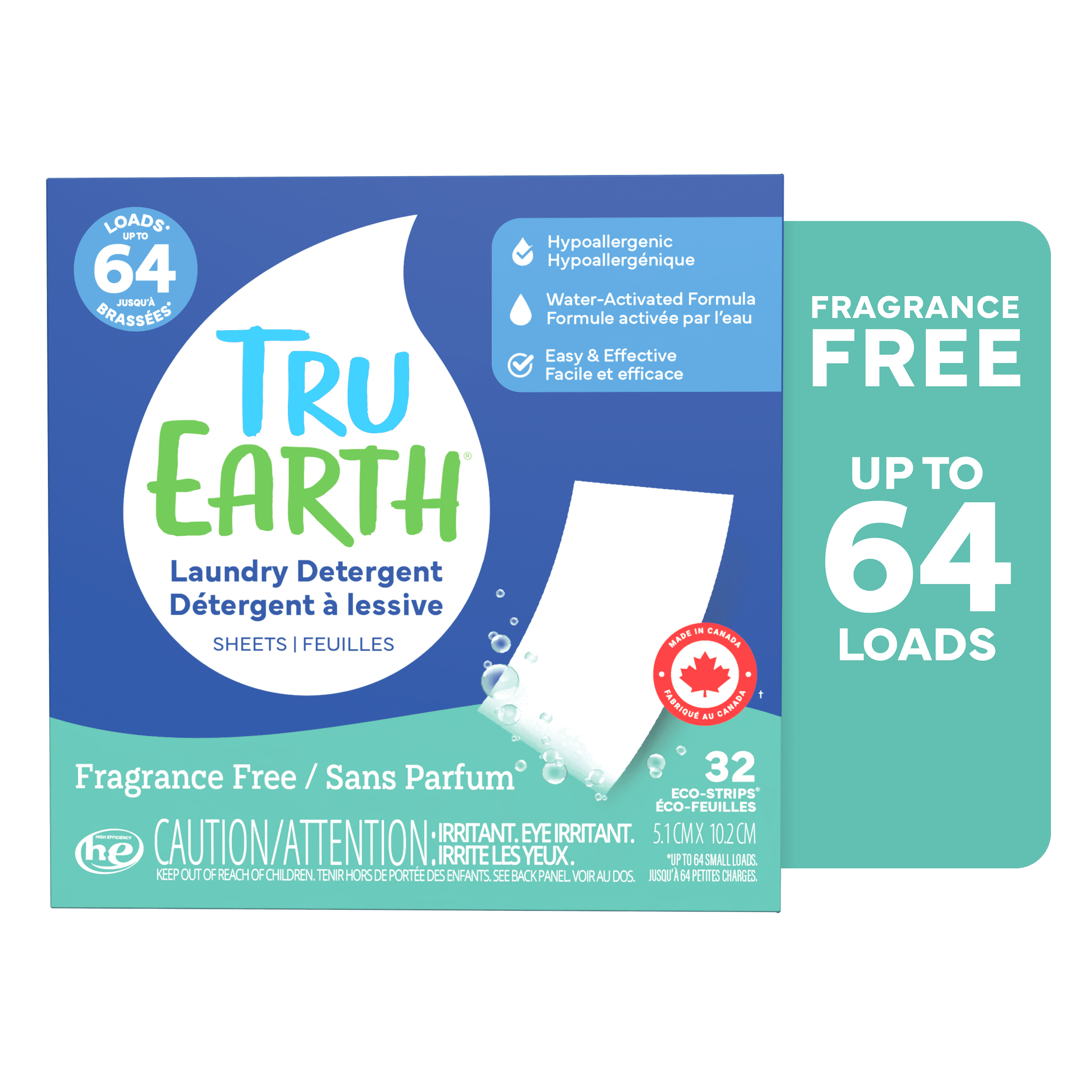 Tru Earth Laundry Detergent Sheets - 32-Sheet (Up to 64 Loads) - Fragrance Free