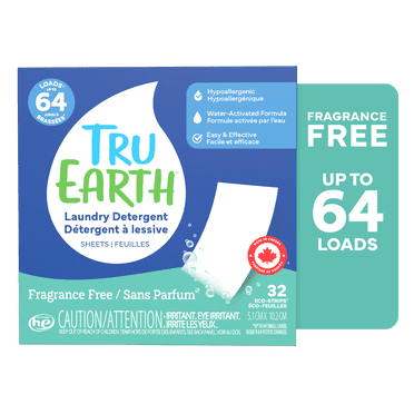 Tru Earth Laundry Detergent Sheets - 32-Sheet (Up to 64 Loads) - Fragrance Free