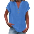 thumbnail image 1 of Timegard Plus Size Tops for Women Cotton Linen V-Neck Button Short Sleeve Tee Casual Loose Shirts Tops, 1 of 6