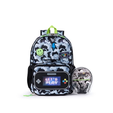 Schoolyard Vibes Camo Gamer 17" 3 Piece Backpack Set with Headphones and Kids Lunch Box, Back to School Supplies