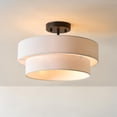 thumbnail image 4 of 2-Light Matte Black Semi-Flush Mount Ceiling Light with 2-Tier White Linen Shade, 4 of 9
