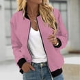 thumbnail image 2 of Womens Fashion Jacket Casual Stand Collar Zip Up Lightweight Coat Fall Color Block Jackets with Pockets Pink XXL, 2 of 5