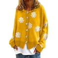 thumbnail image 2 of Pxiakgy Cardigan Décontracté pour Femmes à Manches Longues, Col Rond, à Boutons, Imprimé Petite Marguerite, Chandail Tricoté, Cardigan Jaune + L, 2 of 4
