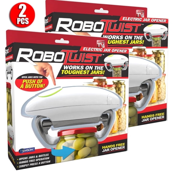 Robo Ouvre-Bocal Électrique à Torsion, Ouvre-Bocal Automatique 2 Pcs, Ouvre-Bocal Électrique Mains Libres Facile à une Touche, Fonctionne pour Bocaux de Toutes Tailles, As Seen on TV