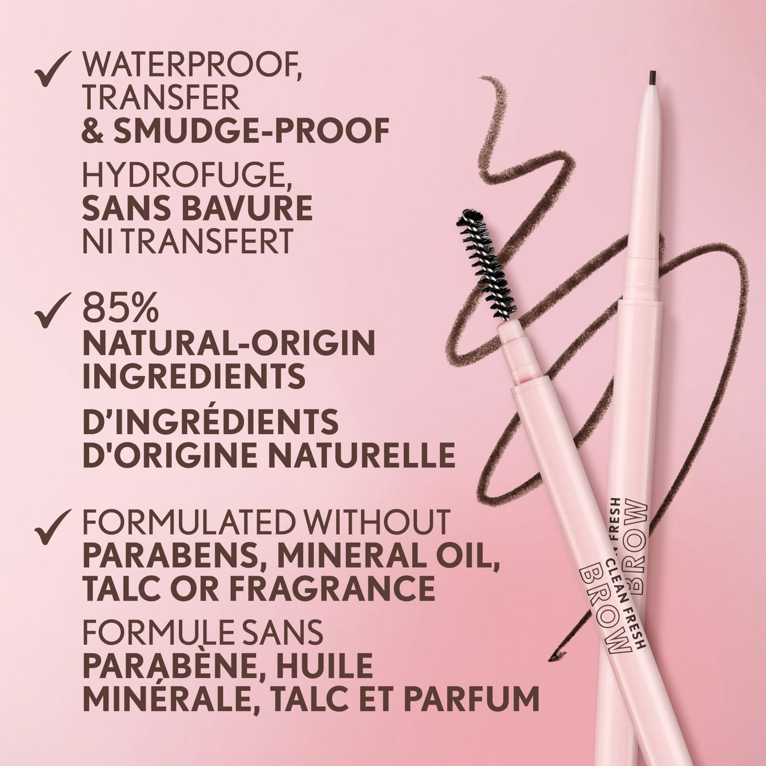 Clean Fresh Brow Nano Crayon à Sourcils, Pointe Ultra Précise, Waterproof, Sans Transfert, Applicateur Intégré, Formule Vegan