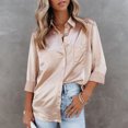 thumbnail image 1 of Jsaierl Womens Satin Silk Button Down Shirts Solid Color Lapel Collar Basic Blouses Long Sleeve Work Business Tops with Pockets, 1 of 9