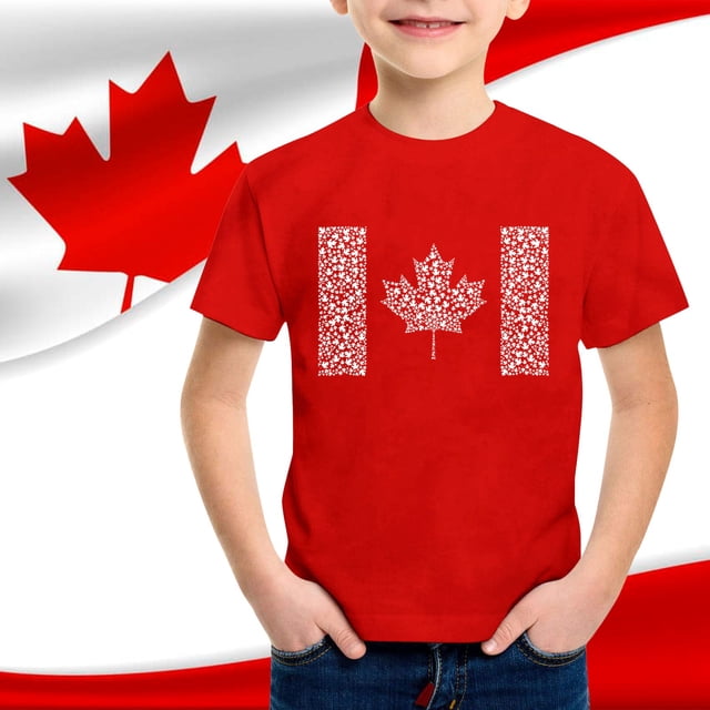 T-Shirts à Manches Courtes Garçon Enfants Garçons et Filles Été Fête du Canada Drapeau Feuille d'Érable Monogramme Imprimé Décontracté Col Rond Manches Courtes T-Shirt T-Shirt Enfant Rouge 8 Ans-9 Ans