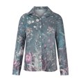 thumbnail image 4 of IROINID Rabais Womens Hauts Grande Taille Détente Col Rabattu Haut Ample Boutonné Manches Longues Imprimé Blouse, Gris, 4 of 6