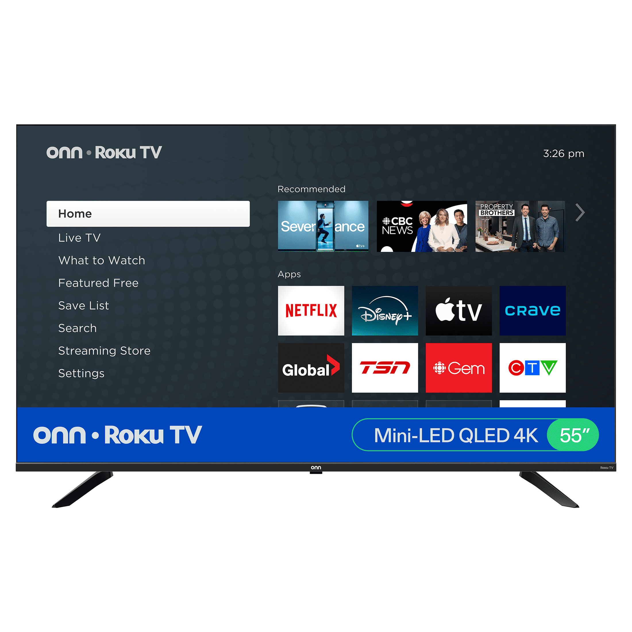 onn 55 Class 4K UHD Mini-LED QLED Gaming Smart Roku Television, 144 Hz, 3 HDMI, ONB25MNR55-CA