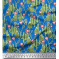 thumbnail image 1 of Soimoi Blue Georgette Viscose Fabric Flower & Cactus Tree Printed Fabric 1 Yard 42 Inch Wide, 1 of 3