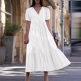 thumbnail image 1 of Lenago Robes d'Été Grande Taille pour Femmes Mode Féminine Col en V Manches Courtes Amples Robe Mi-Mollet Longue Robe de Soirée Plage en Liquidation, 1 of 8