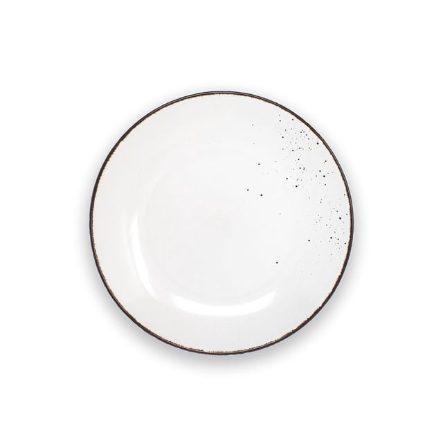 Hometrends Ensemble de 6 Assiettes à Salade Gabriel Vues de Haut en Bas, Comprenant des Assiettes en Grès Blanches de 7,5 Pouces avec un Motif Moucheté Foncé sur un Côté et un Fin Rebord Brun, Compatibles Micro-Ondes et Lave-Vaisselle, Convenant aux Repas Modernes et Décontractés.