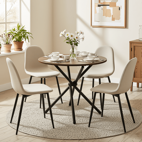 Homy Casa Lot de 4 chaises de salle à manger modernes avec pieds en métal et assises rembourrées pour cuisine et café, tissu crème