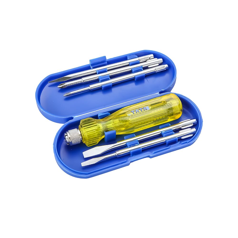 5-In-1 Pc Screw Driver Kit With 3 Flat Blades | 2 Round Poker Bar, Extension Rod | For Home, Garage & Industrial Use | Multi-Purpose Tool Set Screwdriver Set- Blue | Stainless Steel