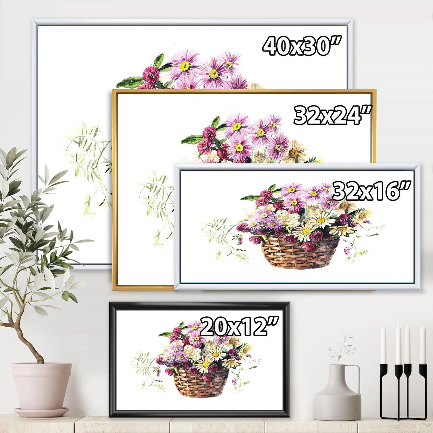 Designart Bouquet De Fleurs De Prairie Dans Le Panier ART MURAL À CADRE FLOTT