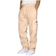 thumbnail image 1 of RXIRUCGD Men Casual Trousers High Waist Drawstring With Multi-Pockets Long Pants, Beige, Size: L, 1 of 4