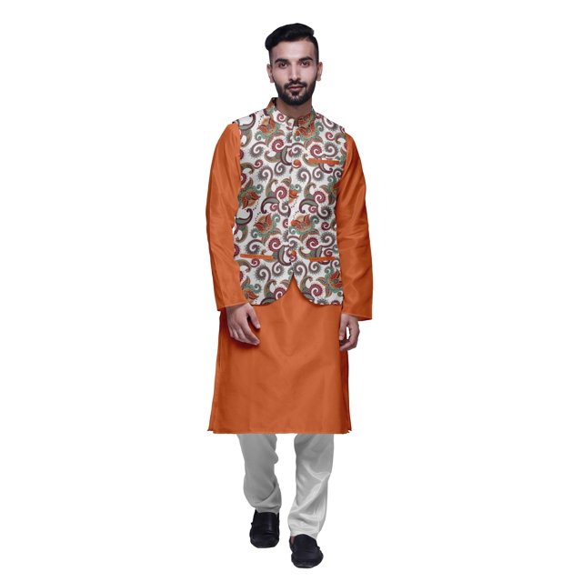 Atasi Ethnic Kurta Churidar Pajama Set With Printed Nehru Jacket Set For Mens