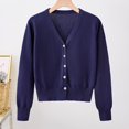 thumbnail image 1 of Fartey Cropped Cardigan Sweater for Women 2024 Long Sleeve V-Neck Button Down Short Knitted Sweater Simple Solid Color Daily Cardigans Navy M, 1 of 9