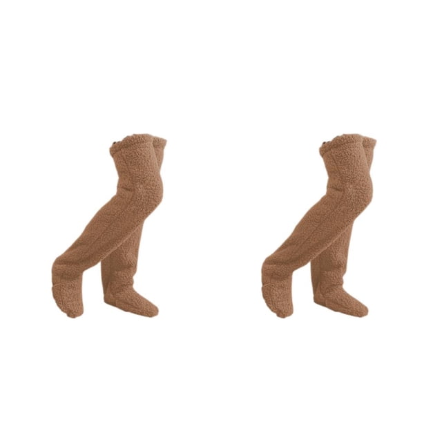 kurtrusly Soft And Breathable Knee Socks For Winter Everyday Wear Easy To Clean Polyester Cozy Slipper Socks brown 2Set