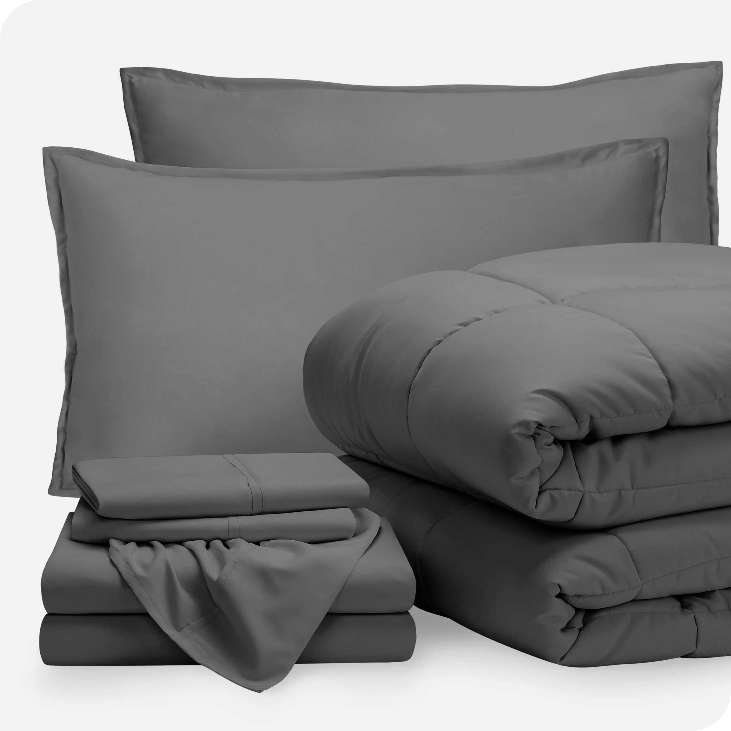 Bare Home 7-Piece Bed-in-a-Bag - Full, Gray with Gray Sheet Set