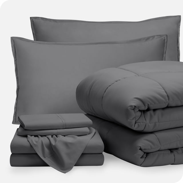 Bare Home 7-Piece Bed-in-a-Bag - Queen, Gray with Gray Sheet Set