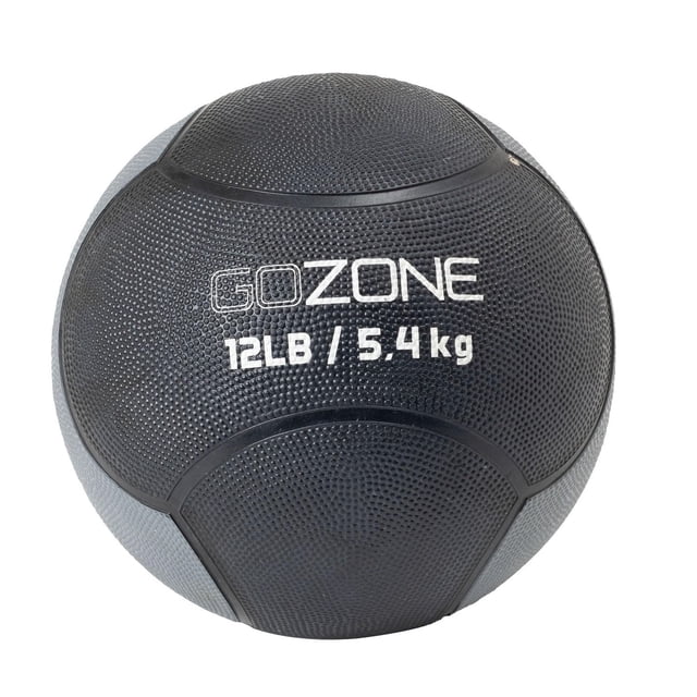 GoZone Balle Médicinale Pesant 12 lb (5,4 kg) avec une surface en Caoutchouc Solide Texturée et des Panneaux Segmentés pour une Adhérence Supérieure, Conçue pour des Exercices de Force Fonctionnelle et d'Entraînement de Poids.