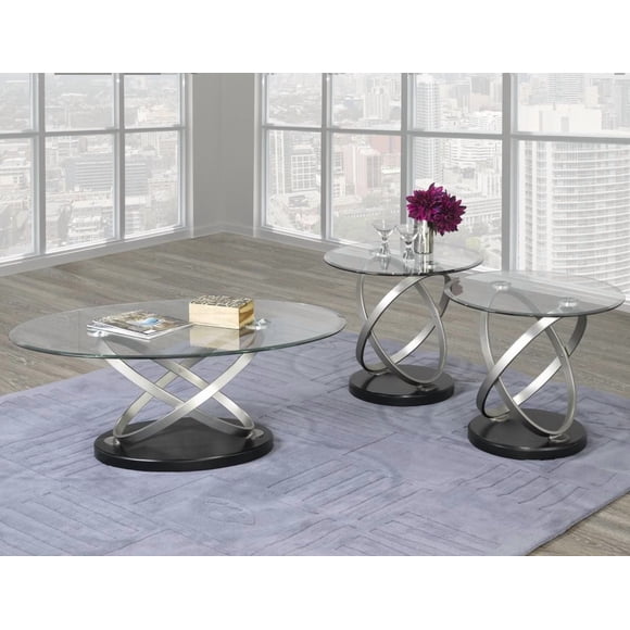 Table Basse Grace à 3 Pièces, Noir/Silver